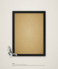 Gone – framed wall art with a wooden figure running out of the picture (A4)