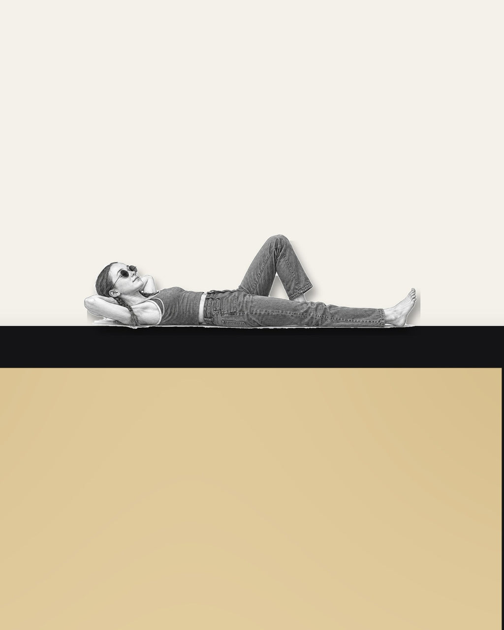 Sunbather – close-up of the wooden figure on the black frame