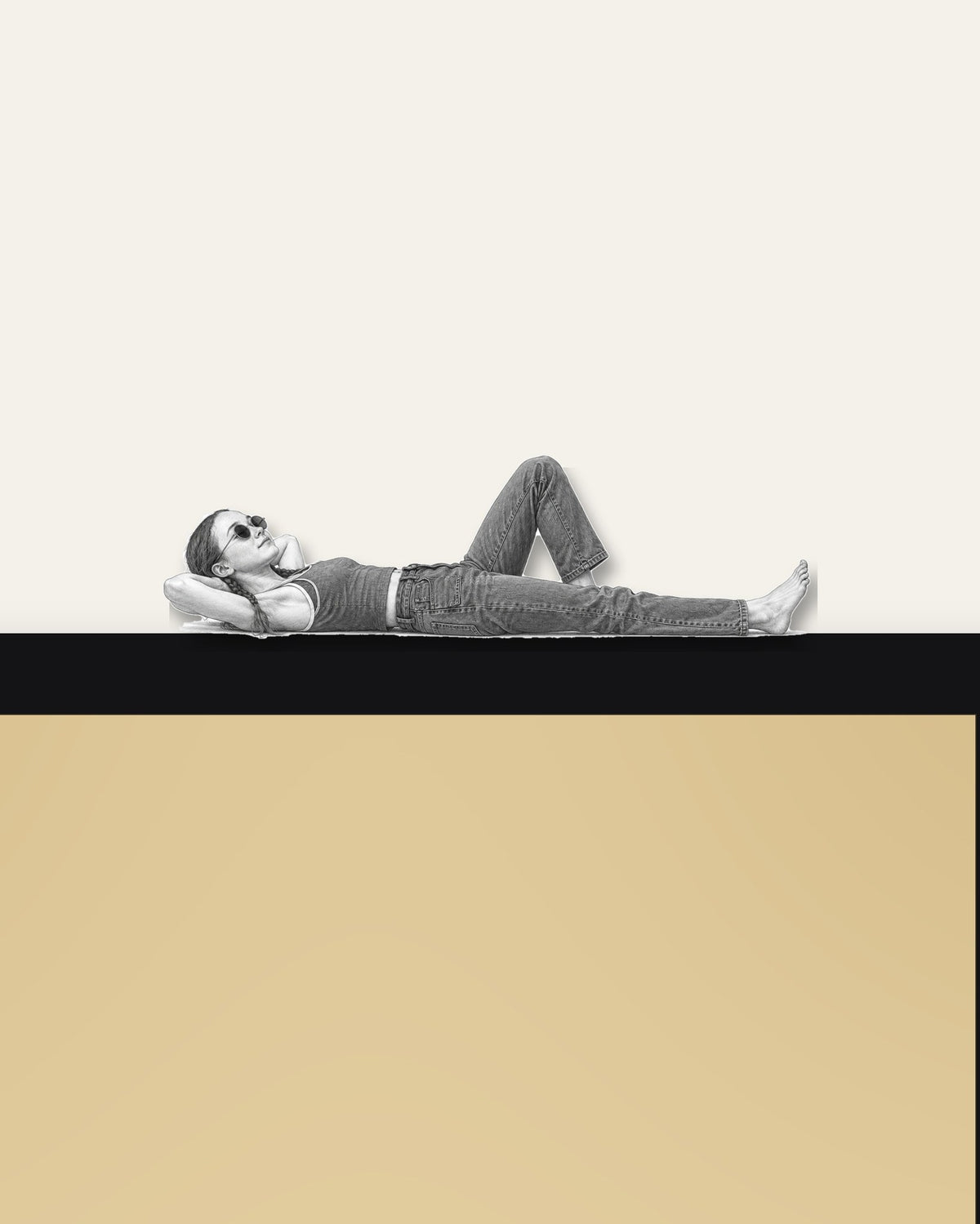 Sunbather – close-up of the wooden figure on the black frame